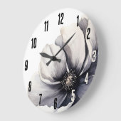 Grande Horloge Ronde Élégant floral noir blanc moderne (Angle)