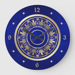 Grande Horloge Ronde Elegant Gold Ornate Design Circle Pattern