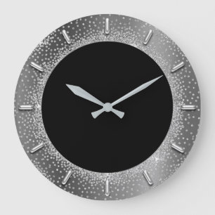 Grande Horloge Ronde Élégant gris de parties scintillantes de gris