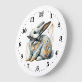 Grande Horloge Ronde Élégant lapin de pingouin art déco (Angle)