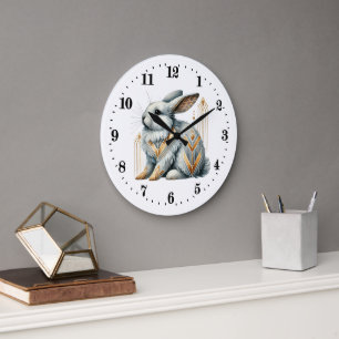 Grande Horloge Ronde Élégant lapin de pingouin art déco