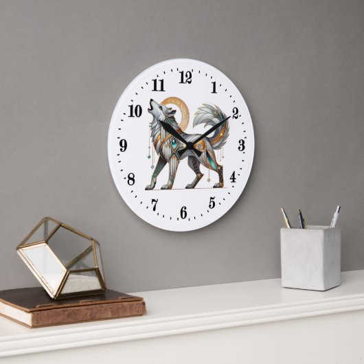 Grande Horloge Ronde Elégant loup art déco (Bureau)