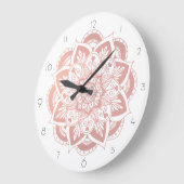 Grande Horloge Ronde Elegant Mandala Rose Gold Flower (Angle)