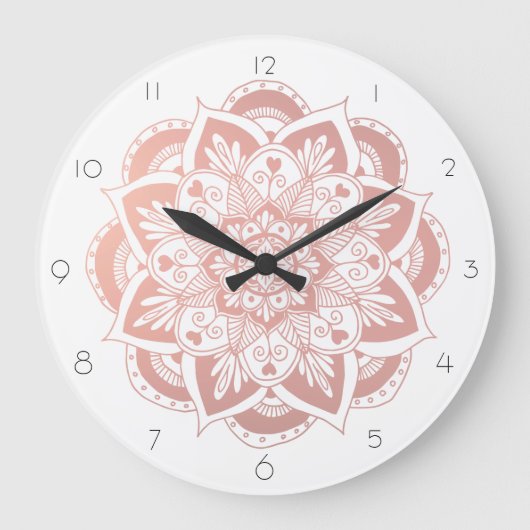 Grande Horloge Ronde Elegant Mandala Rose Gold Flower (Recto)