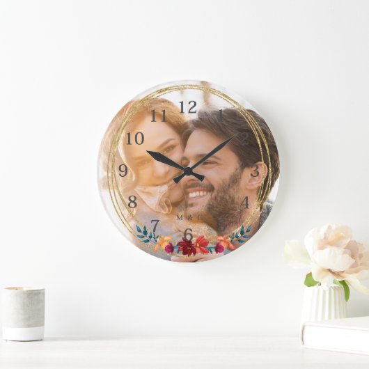 Grande Horloge Ronde Élégant Mariage de monogramme photo (Maison)