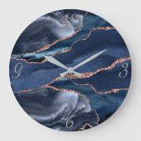 Elégant Marine Gold Agate Numéros d'argent Abstrai
