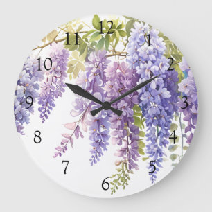Grande Horloge Ronde Elégant mauve magenta aquarelle glyteria floral