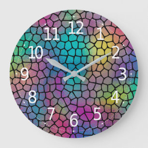 Grande Horloge Ronde Élégant moderne Abstrait coloré Motif de mosaïque