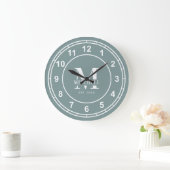 Grande Horloge Ronde Élégant Monogramme Sage Vert Personnalisé Nom de f (Maison)