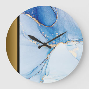 Grande Horloge Ronde Élégant Motif en marbre bleu or moderne chic