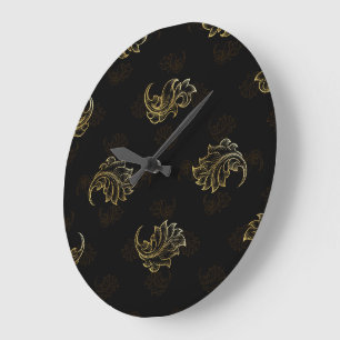 Grande Horloge Ronde Élégant motif noir et orné d'or