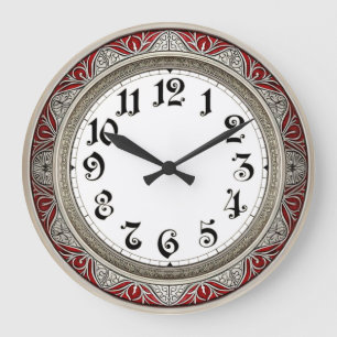 Grande Horloge Ronde Élégant mur rouge Art Déco