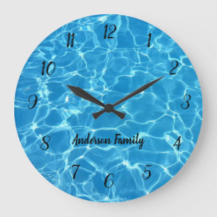 Grande Horloge Ronde Elégant noir rond chiffres Océan Photo Personnalis