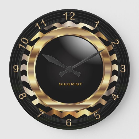 Grande Horloge Ronde Elégant Or Chevron Design (Recto)