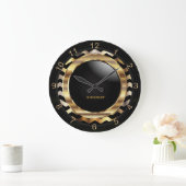 Grande Horloge Ronde Elégant Or Chevron Design (Maison)
