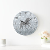 Grande Horloge Ronde Elegant Parties scintillant Argent Bokeh, Unicorn (Maison)