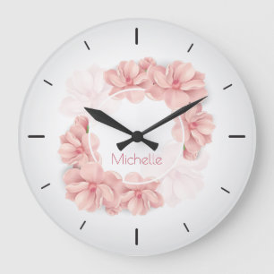 Grande Horloge Ronde Elegant Pink Floral Custom Wall Clock