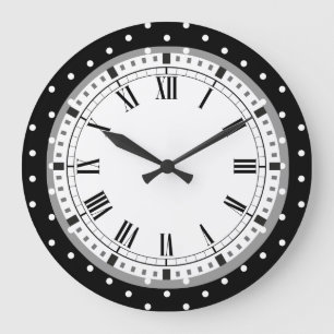 Grande Horloge Ronde Élégant Pois rétro noir et blanc