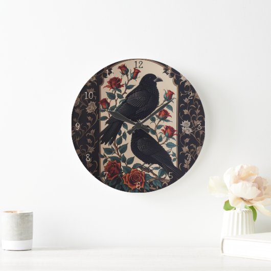 Grande Horloge Ronde Élégant Ravin Gothique Avec Rose (Maison)