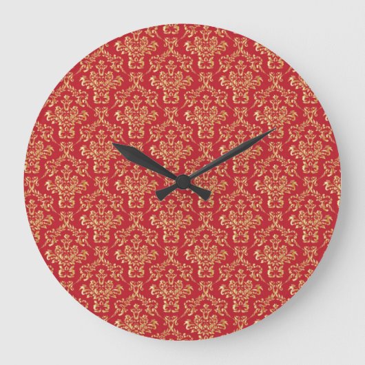 Grande Horloge Ronde Elegant Red with Gold Damask Wall Clock (Recto)