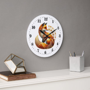 Grande Horloge Ronde Élégant renard art déco