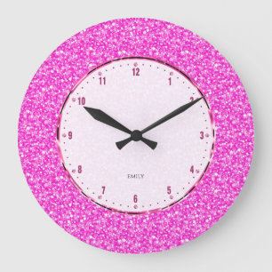 Grande Horloge Ronde Elegant Retro Hot-Pink Glitter And Sparkles