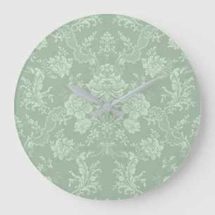 Grande Horloge Ronde Élégant romantique chic floral vert Damask-Sage