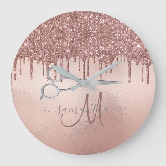 Grande Horloge Ronde Elégant Rose en or coiffeuse ciseau Monogramme (Recto)