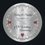 Grande Horloge Ronde Elégant Ruby | 15e anniversaire du Mariage des dia<br><div class="desc">Une élégance opulente encadre ce 15e anniversaire mariage dans un design diamant à coquilles Saint-Jacques unique avec diamant central en forme de larme aux accents de rubis en forme de coeur et aux éclats imitation ajoutés sur un dégradé argenté. Veuillez noter que tous les embellissements sont imprimés et ne sont...</div>