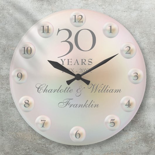 Grande Horloge Ronde Élégant Script Pearl 30e anniversaire de Mariage