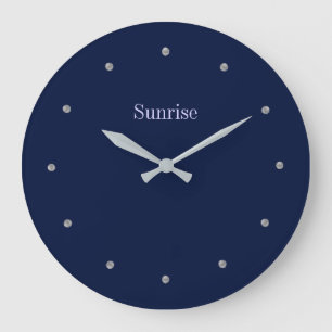 Grande Horloge Ronde Elegant Silver Colored Dots on Navy Blue