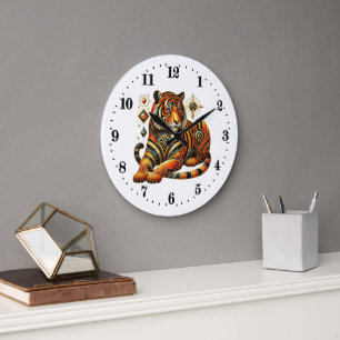 Grande Horloge Ronde Elégant tigre art déco