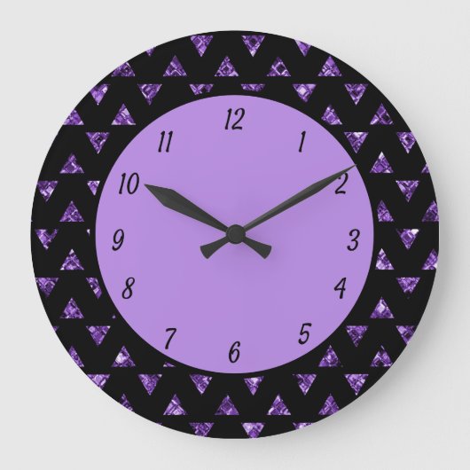 Grande Horloge Ronde Élégant Triangle Diamant Violet Éclairé (Recto)