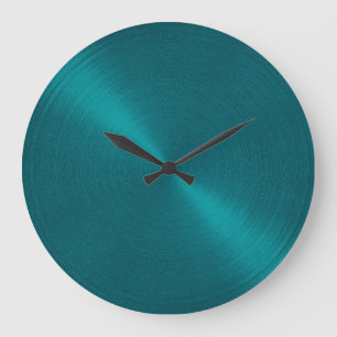 Grande Horloge Ronde Elégant Turquoise bleu métallique Look Sheen