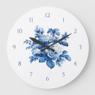 Grande Horloge Ronde Elegant Vintage China Blue Roses