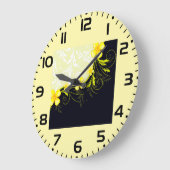 Grande Horloge Ronde Elegant Yellow Floral Damask (Angle)