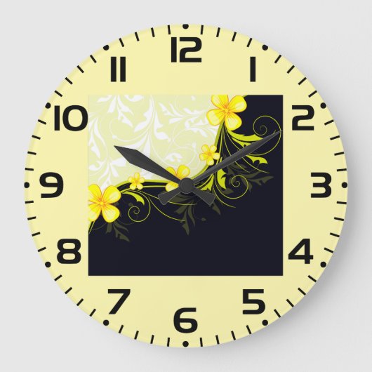 Grande Horloge Ronde Elegant Yellow Floral Damask (Recto)