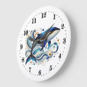 Grande Horloge Ronde Elégante baleine de pingouin art déco (Angle)