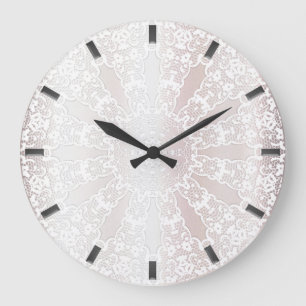 Grande Horloge Ronde Élégante cadenas floral dentelle blanche