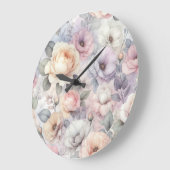 Grande Horloge Ronde Élégante floraison Rose (Angle)