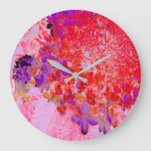 Grande Horloge Ronde Élégante Hydrangea Limelight Violette et Orange