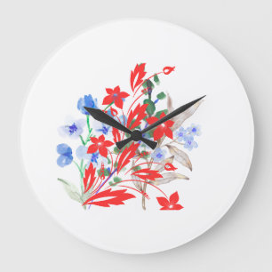 Grande Horloge Ronde Élégante œuvre d'art de fleurs et de feuilles Mi