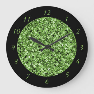Grande Horloge Ronde Élégante Parties scintillant noire verte Glam Étin