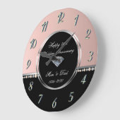 Grande Horloge Ronde Élégantes perles diamants 25e anniversaire de mari (Angle)