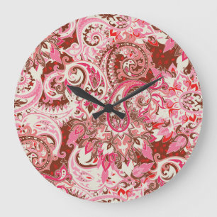 Grande Horloge Ronde Éléments cachemire asiatiques, boho vintage.