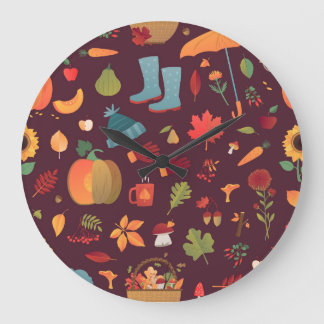 Grande Horloge Ronde Éléments d'automne, arrière - plan sombre, vintage