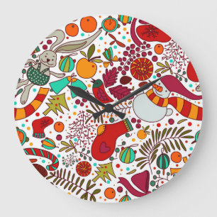 Grande Horloge Ronde Éléments de Noël festifs Design sans couture