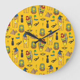 Grande Horloge Ronde éléments égyptiens, Anubis, motif pyramides.