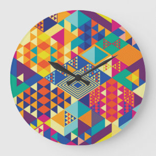 Grande Horloge Ronde Éléments géométriques, abstraits, motif vintage.
