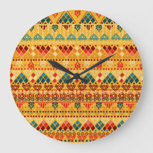 Grande Horloge Ronde Éléments tribaux, motif polyvalent et transparent.